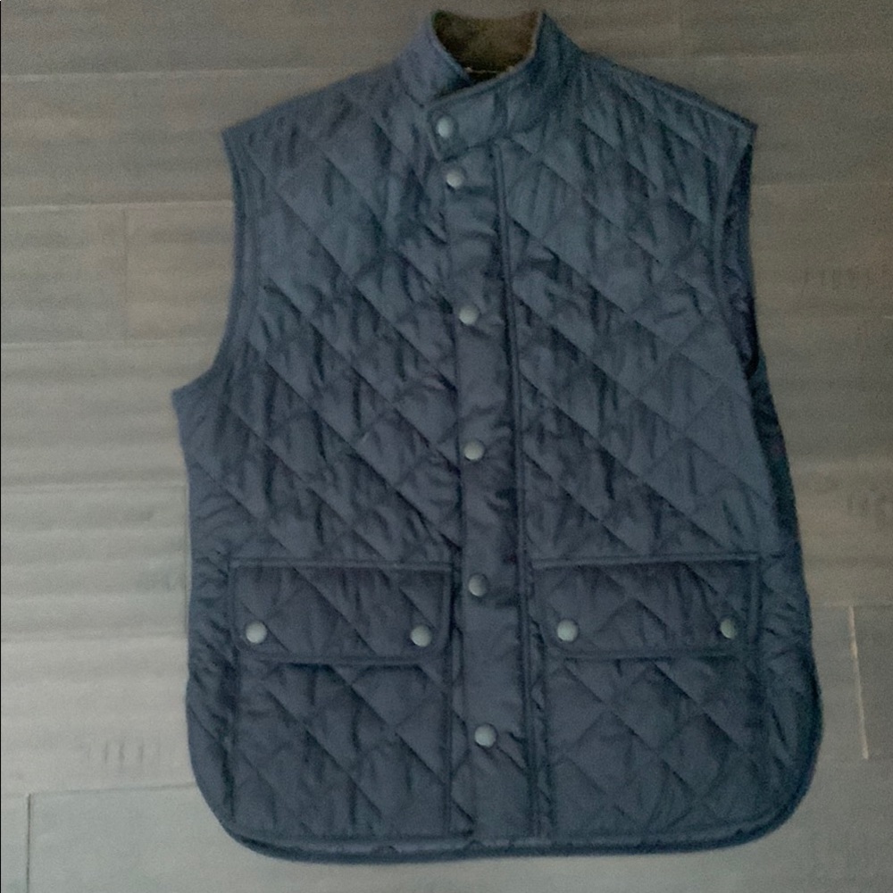 Barbour Blue Quilted Vest Stand-up Collar